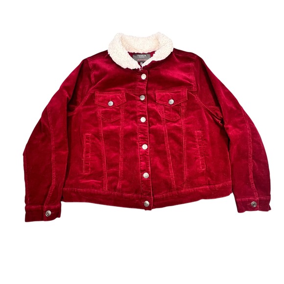 torrid Jackets & Blazers - Torrid Red Corduroy Trucker Jacket Women 2 Sherpa Collar Button Front